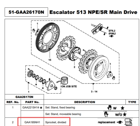 OTIS NPE SPLIT DRIVE SPROCKET GAA195NH1